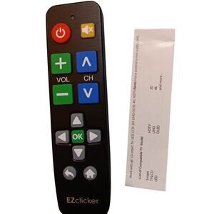 EZclicker Remote NEW OPEN Box Big Button Universal TV Remote No Programming